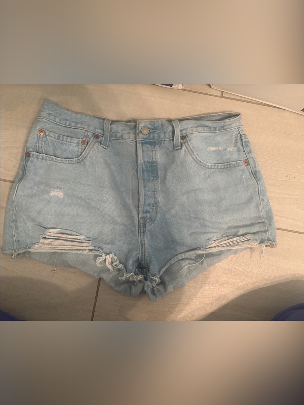 Levi's Light Blue Ripped Denim Shorts